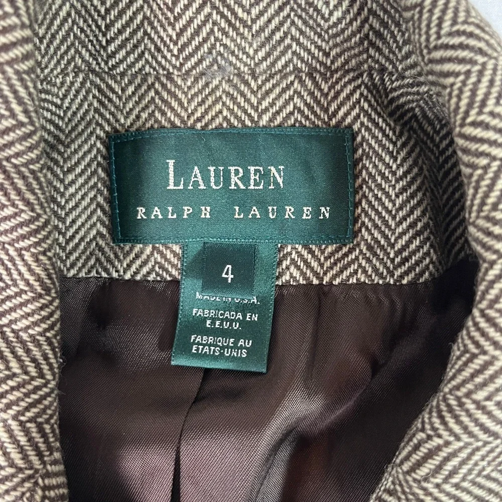 Lauren Ralph Lauren Blazer Women 4 Brown Good Herringbone Wool 4-Button USA Made